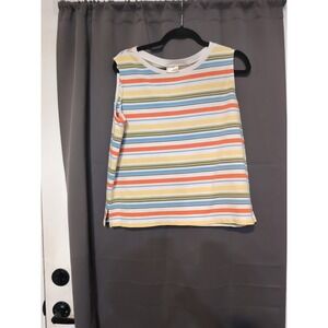 Bobbie Brooks Striped Tank Top, Women's XL Sleeveless Top, White Yellow‎ Orange